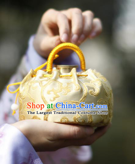Traditional Chinese Ancient Termofor Cover Embroidered Pattern Light Golden Brocade Bag