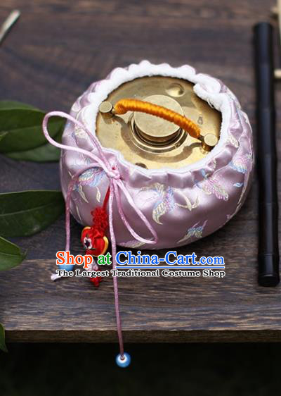 Traditional Chinese Ancient Termofor Cover Embroidered Butterfly Pattern Pink Brocade Bag