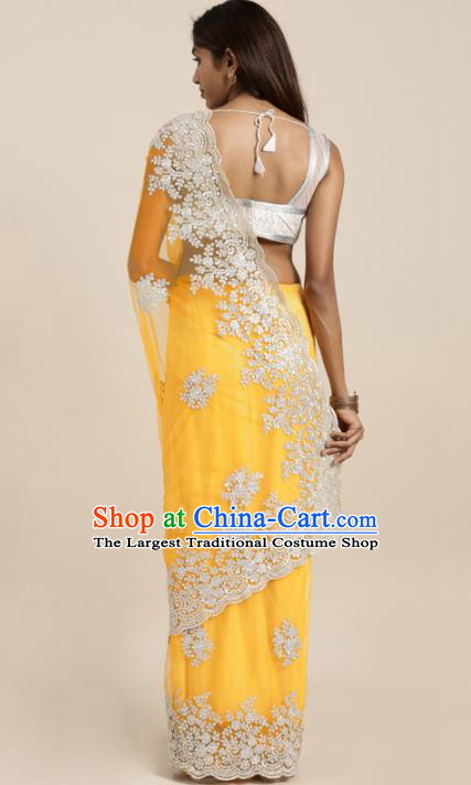 Asian Indian Bollywood Embroidered Yellow Dress India Traditional Sari Costumes for Women