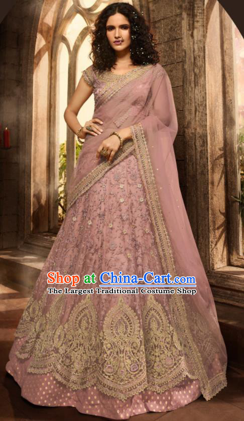 Asian Indian Bollywood Lehenga Light Purple Embroidered Dress India Traditional Costumes for Women