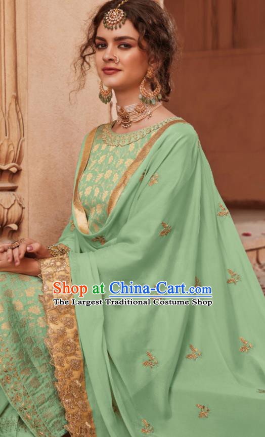 Asian Indian Punjabis Bride Green Blouse and Pants India Traditional Lehenga Choli Costumes Complete Set for Women