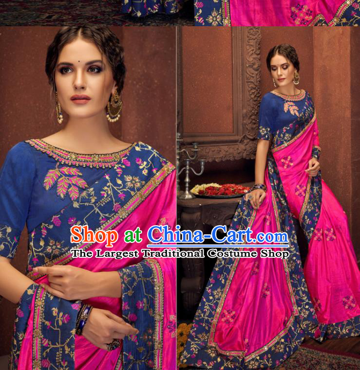 Asian Indian Court Rosy Silk Embroidered Sari Dress India Traditional Bollywood Costumes for Women