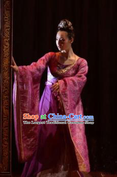 Chinese Zhaojun Chu Sai Ancient Han Dynasty Classical Dance Purple Dress Stage Performance Costume and Headpiece for Women