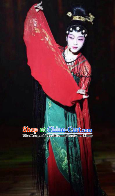 Chinese Zhaojun Chu Sai Ancient Court Lady Red Dress Stage Performance Dance Costume and Headpiece for Women