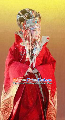 Chinese Zhaojun Chu Sai Ancient Court Queen Red Dress Stage Performance Dance Costume and Headpiece for Women