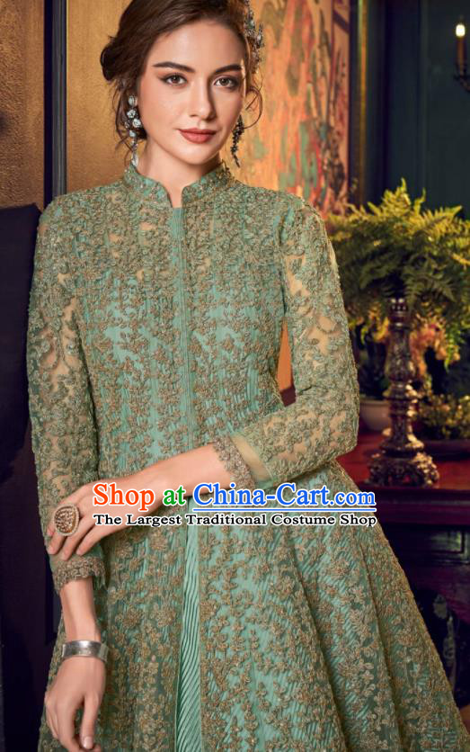 Asian Indian Festival Embroidered Green Dress India Bollywood Traditional Lehenga Court Costumes for Women