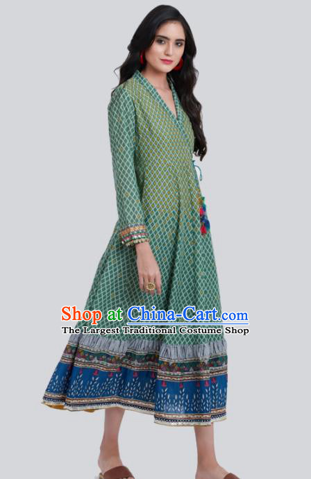 Asian Indian Bollywood Green Dress India Traditional Costumes for Women
