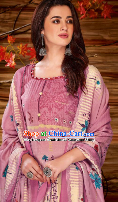 Asian Indian Bollywood Traditional Lilac Pashmina Blouse and Pants India Punjabis Lehenga Choli Costumes Complete Set for Women
