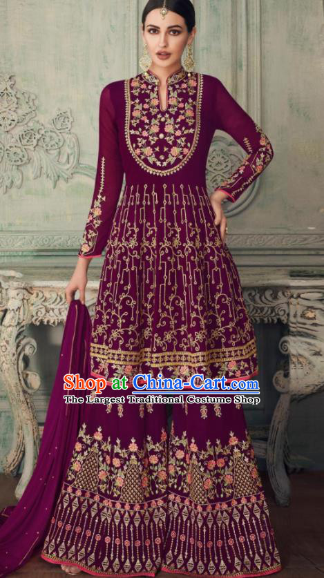 Asian Indian Punjabis Purple Blouse and Pants India Traditional Lehenga Choli Costumes Complete Set for Women