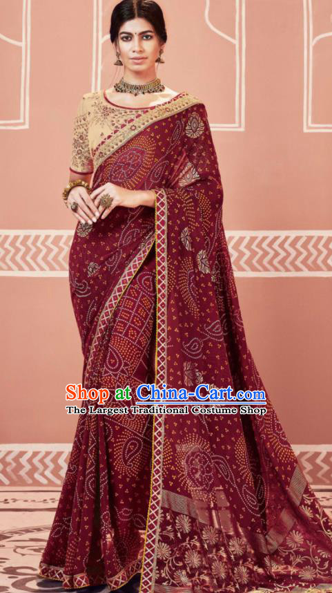 Indian Traditional Sari Bollywood Printing Purple Dress Asian India National Festival Costumes for Women