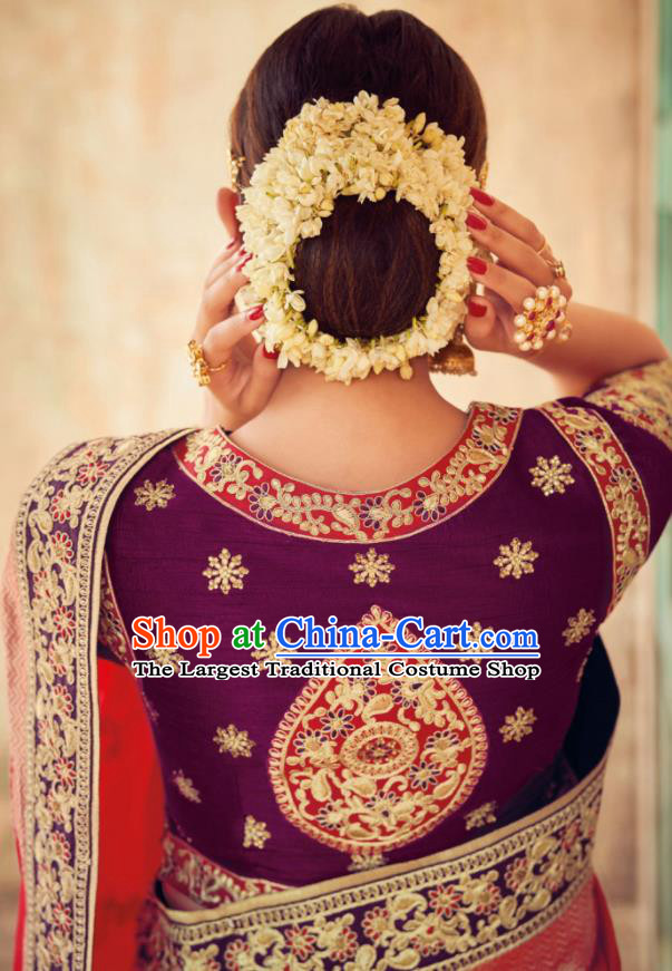 Indian Traditional Bollywood Lehenga Red Banarasi Silk Dress Asian India National Festival Costumes for Women