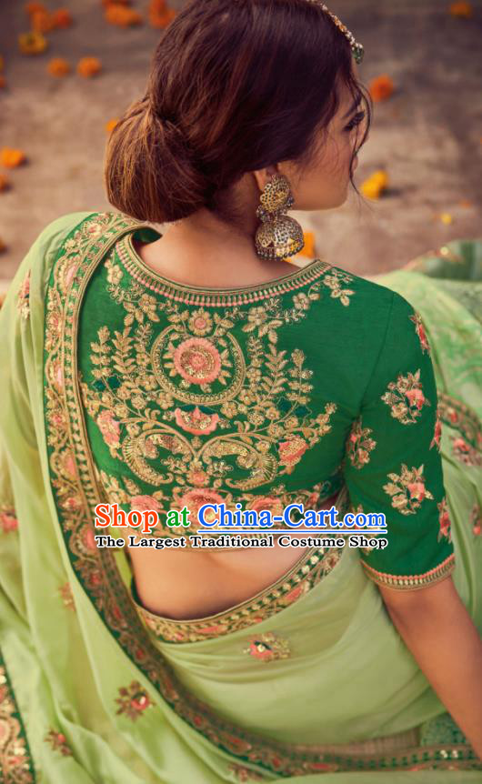 Indian Traditional Bollywood Lehenga Green Banarasi Silk Dress Asian India National Festival Costumes for Women