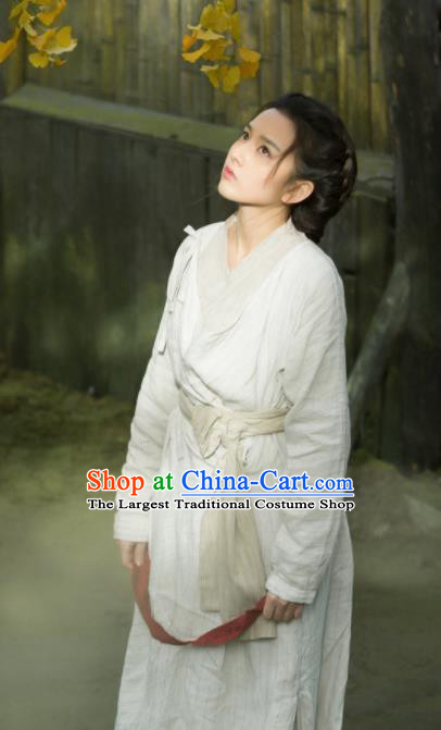 Chinese Ancient Female Civilian White Dress Drama Novoland Eagle Flag Yu Ran Replica Costumes for Women