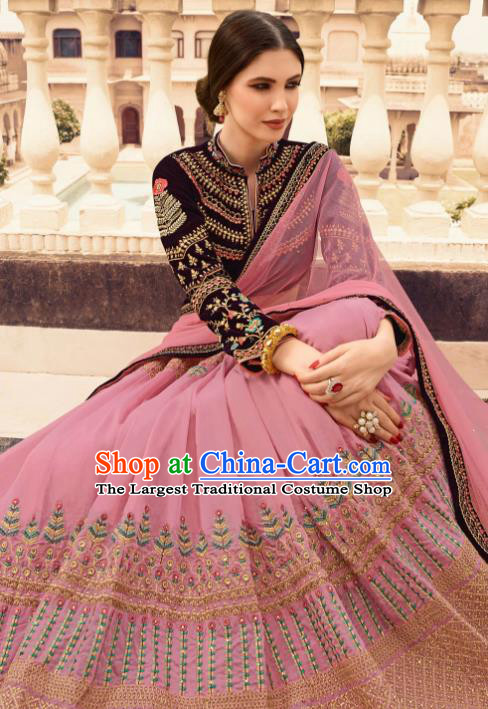 Traditional Indian Embroidered Lehenga Pink Dress Asian India National Bollywood Costumes for Women