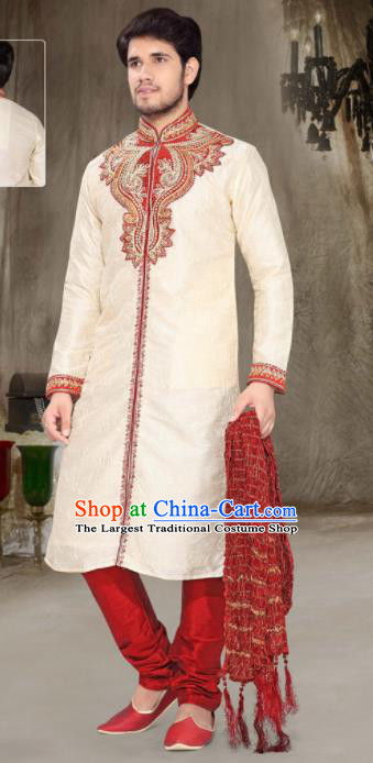 Asian Indian Sherwani Embroidered Clothing India Traditional Wedding Bridegroom Costumes Complete Set for Men