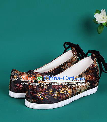 Chinese National Black Brocade Shoes Traditional Hanfu Shoes Princess Shoes Opera Shoes for Women