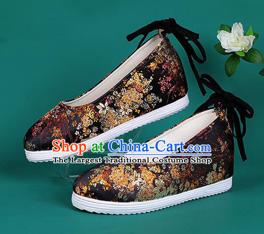 Chinese National Black Brocade Round Toe Shoes Traditional Hanfu Shoes Princess Shoes Opera Shoes for Women