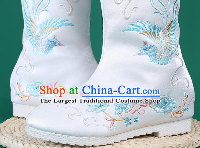 Chinese Traditional Embroidered Blue High Boots Hanfu Shoes Embroidered Boots for Women