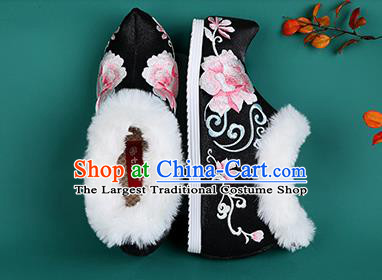 Chinese Traditional Winter Black Ankle Boots Hanfu Shoes Embroidered Boots for Women