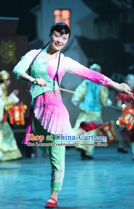 Chinese Impression of Suzhou Classical Dance Lotus Dance Rosy Dress Stage Performance Costume and Headpiece for Women
