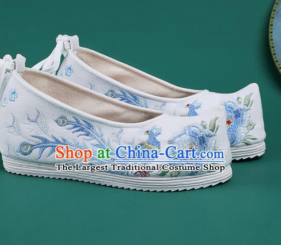 Chinese Traditional Embroidered Phoenix Peony White Shoes Hanfu Shoes Princess Shoes for Women