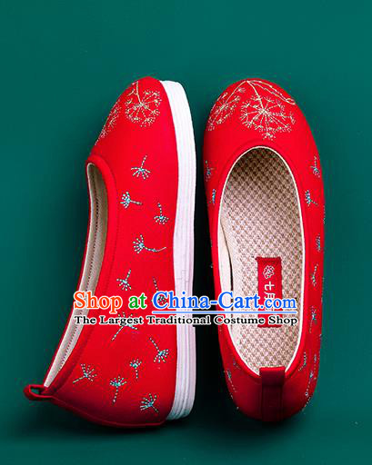 Chinese Traditional Embroidered Dandelion Red Shoes Hanfu Shoes Princess Shoes for Women