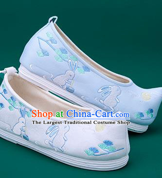 Chinese Traditional Embroidered Rabbit Blue Shoes Hanfu Shoes Princess Shoes for Women