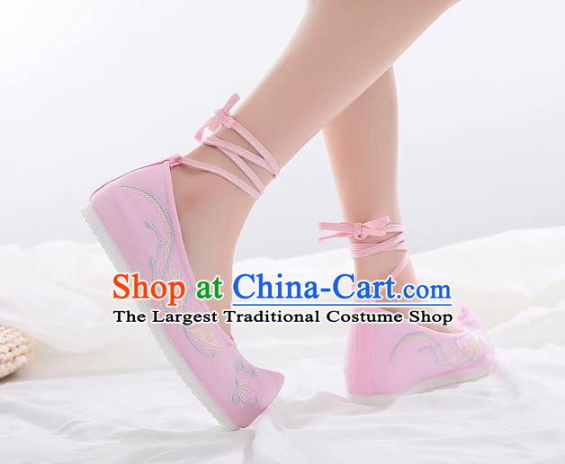 Traditional Chinese National Embroidery Pink Shoes Embroidered Flowers Shoes Hanfu Shoes for Women