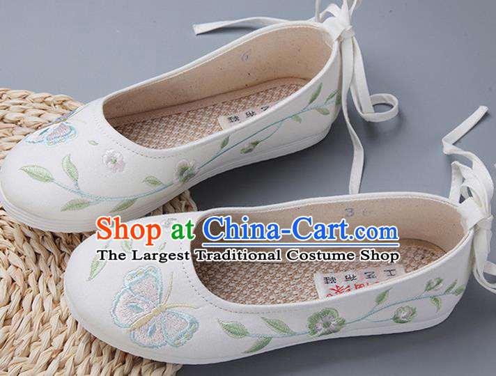 Traditional Chinese National Embroidery Butterfly White Shoes Embroidered Shoes Hanfu Shoes for Women