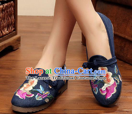 Traditional Chinese National Embroidery Navy Shoes Embroidered Shoes Hanfu Shoes for Women