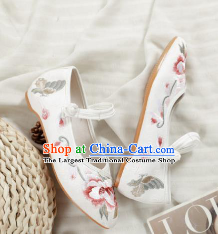 Traditional Chinese National Embroidery Peony White Shoes Embroidered Shoes Hanfu Shoes for Women