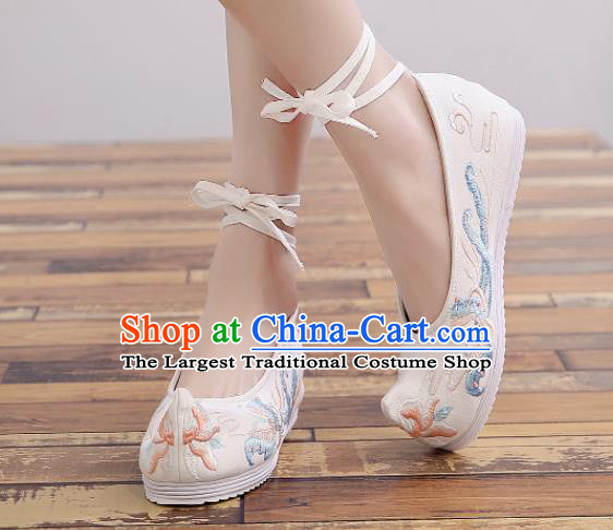 Traditional Chinese National Embroidery Butterfly White Shoes Embroidered Shoes Hanfu Shoes for Women