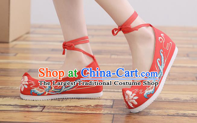 Traditional Chinese National Embroidery Butterfly Red Shoes Embroidered Shoes Hanfu Shoes for Women