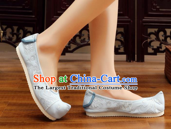 Traditional Chinese National Embroidery Blue Shoes Embroidered Shoes Hanfu Shoes for Women