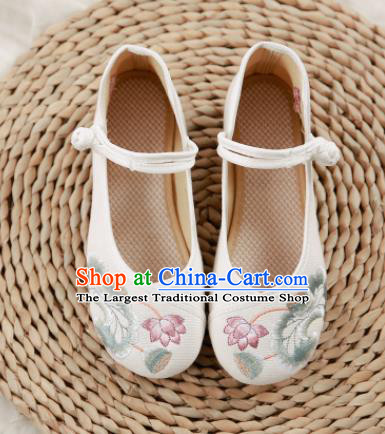 Traditional Chinese Embroidery Lotus White Shoes National Embroidered Shoes Hanfu Shoes for Women