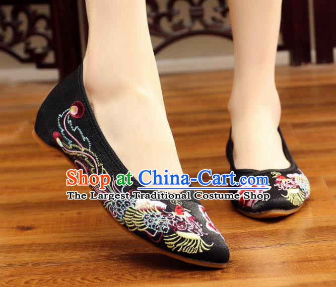Traditional Chinese Old Beijing Wedding Black Shoes National Embroidered Shoes Hanfu Shoes for Women