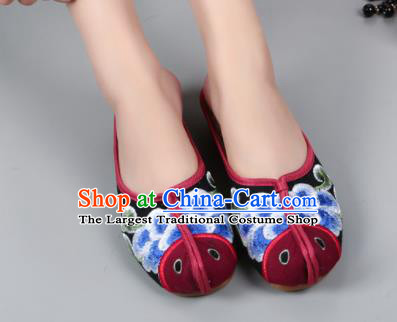 Traditional Chinese Fish Head Black Shoes Embroidered Shoes Cloth Shoes for Women