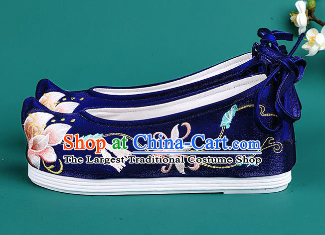 Chinese Traditional Winter Embroidered Royalblue Shoes Hanfu Shoes Princess Shoes for Women