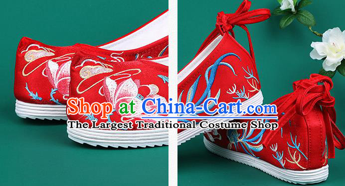 Chinese Traditional Embroidered Goldfish Lotus Red Shoes Hanfu Shoes Princess Shoes for Women