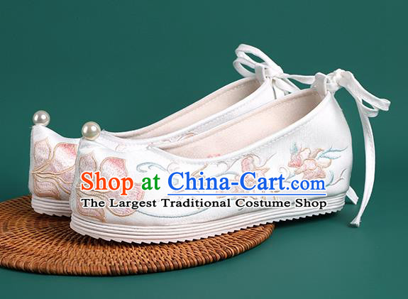 Chinese Pearl Shoes Traditional Wedding White Embroidered Shoes Hanfu Shoes Princess Shoes for Women