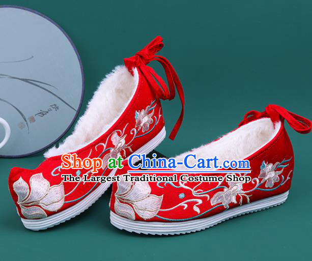 Chinese Winter Embroidered Red Shoes Traditional Hanfu Shoes Princess Shoes for Women