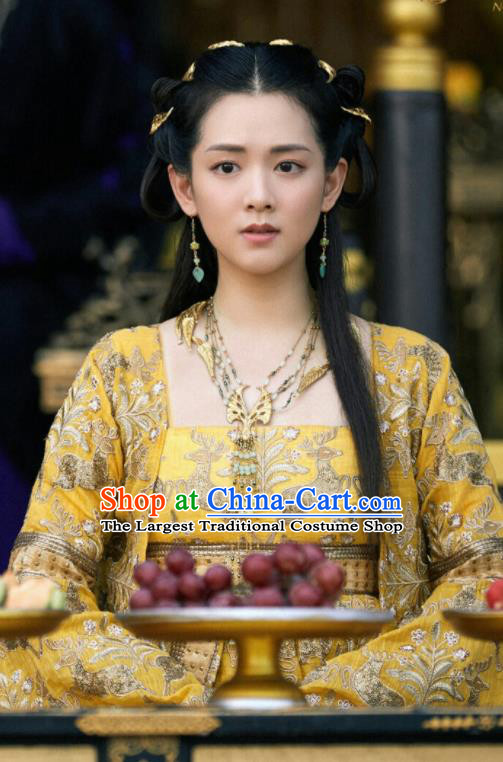 Drama Novoland Eagle Flag Chinese Ancient Princess of Yin Empire Bai Zhouyue Replica Costumes and Headpiece for Women