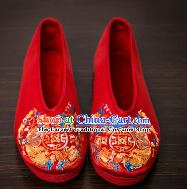 Handmade Chinese Bridegroom Embroidered Red Shoes Traditional Kung Fu Shoes Hanfu Shoes for Men