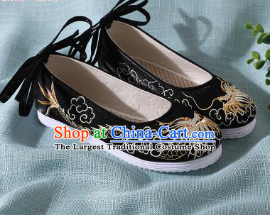 Chinese Handmade Embroidered Dragon Black Shoes Traditional Wedding Shoes Hanfu Shoes Princess Shoes for Women
