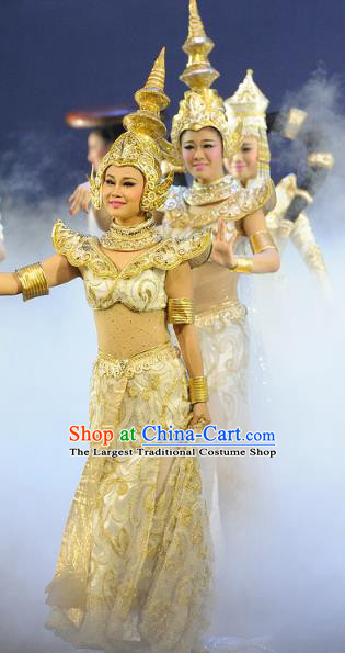 Chinese Chuansi Gongzhu Classical Dance Dress Indian Dance Stage Performance Dance Costume and Headpiece for Women