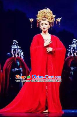 Chinese Chuansi Gongzhu Classical Dance Red Dress Stage Performance Dance Costume and Headpiece for Women