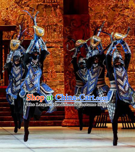 Lady Zhaojun Chinese Han Dynasty General Blue Clothing Stage Performance Dance Costume for Men