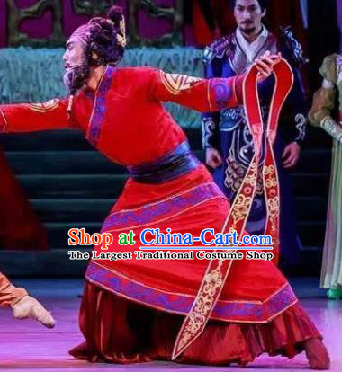 Lady Zhaojun Chinese Han Dynasty Mongol Nationality King Red Clothing Stage Performance Dance Costume for Men