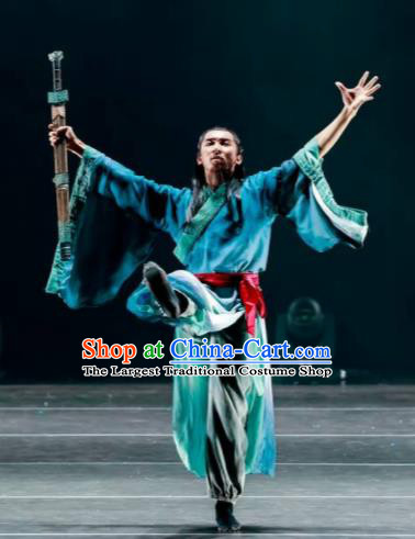 Dance Between Heaven and Earth Chinese Classical Dance Blue Clothing Stage Performance Dance Costume for Men
