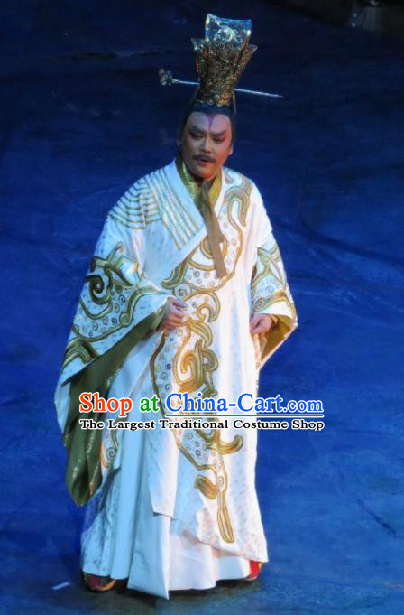 Chinese King Zhuang of Chu Ancient Emperor White Clothing Stage Performance Dance Costume for Men